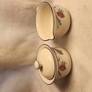 Lenox Poppies on Blue Sugar Bowl With Lid And Creamer Set White With Floral